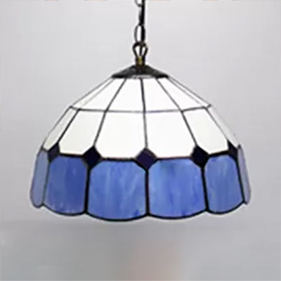 Beige/Orange/Blue Dome Hanging Pendant Light Tiffany 1 Bulb Stained Art Glass Ceiling Hang Fixture for Living Room, 8