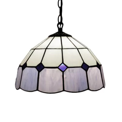 Beige/Orange/Blue Dome Hanging Pendant Light Tiffany 1 Bulb Stained Art Glass Ceiling Hang Fixture for Living Room, 8