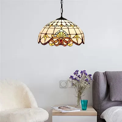 Hanging Lamps for Living Room, Adjustable 2 Lights Dome Shade Hanging Lamp with Art Glass Shade Victorian Style, 16