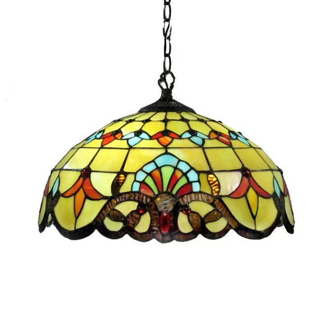 Hanging Lamps for Living Room, Adjustable 2 Lights Dome Shade Hanging Lamp with Art Glass Shade Victorian Style, 16