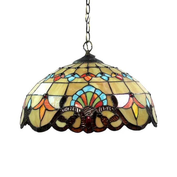 Hanging Lamps for Living Room, Adjustable 2 Lights Dome Shade Hanging Lamp with Art Glass Shade Victorian Style, 16