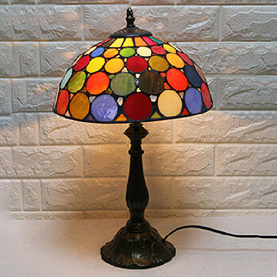 Domed Table Lamp Vintage Style Stained Glass 1-Light Accent Table Lamp with Circle Pattern Rust Clearhalo 'Lamps' 'Table Lamps' Lighting' 101283