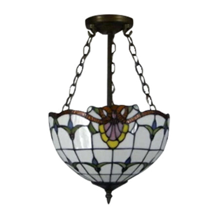 Bowl Shape Semi Flush Light Rustic Stained Glass 1 Light Tulip Semi Flush Mount in White Clearhalo 'Ceiling Lights' 'Close To Ceiling Lights' 'Close to ceiling' 'Glass shade' 'Glass' 'Pendant Lights' 'Semi-flushmount' 'Tiffany close to ceiling' 'Tiffany' Lighting' 101347