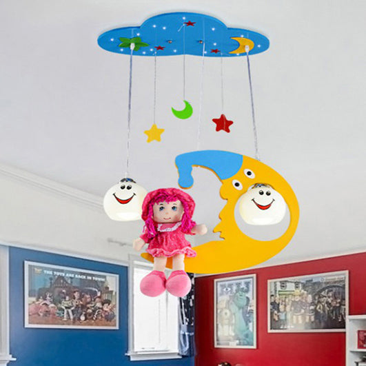 Metal Moon Pendant Light with Little Girl Nursing Room Lovely Hanging Light in Blue Blue Clearhalo 'Ceiling Lights' 'Close To Ceiling Lights' 'Glass shade' 'Glass' 'Pendant Lights' 'Pendants' Lighting' 101430