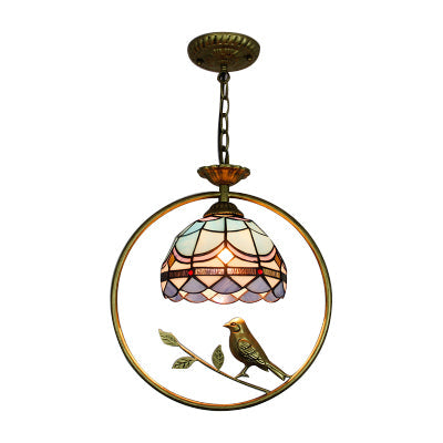 Mediterranean Style Domed Pendant Ceiling Light 1 Head Stainless Glass Hanging Lamp with Brass Ring Clearhalo 'Ceiling Lights' 'Close To Ceiling Lights' 'Industrial' 'Middle Century Pendants' 'Pendant Lights' 'Pendants' 'Tiffany close to ceiling' 'Tiffany Pendants' 'Tiffany' Lighting' 101910