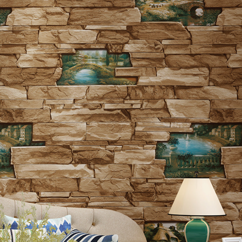 Stacked Brickwork Wallpaper Roll for Accent Wall, Neutral Color, 31'L x 20.5