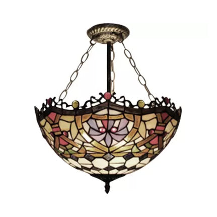 Bedroom Ceiling Light LED, Inverted Bowl Semi Flush Light in Antique Brass Victorian Style Clearhalo 'Ceiling Lights' 'Close To Ceiling Lights' 'Close to ceiling' 'Glass shade' 'Glass' 'Semi-flushmount' 'Tiffany close to ceiling' 'Tiffany' Lighting' 10261