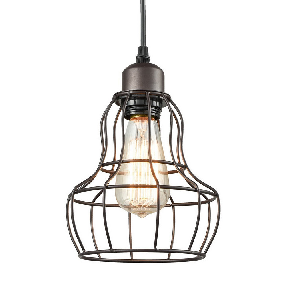 Bronze 1 Light Hanging Light Industrial Metal Wire Cage Pendant Lamp Fixture for Bedroom Clearhalo 'Art Deco Pendants' 'Cast Iron' 'Ceiling Lights' 'Ceramic' 'Crystal' 'Industrial Pendants' 'Industrial' 'Metal' 'Middle Century Pendants' 'Pendant Lights' 'Pendants' 'Tiffany' Lighting' 102888