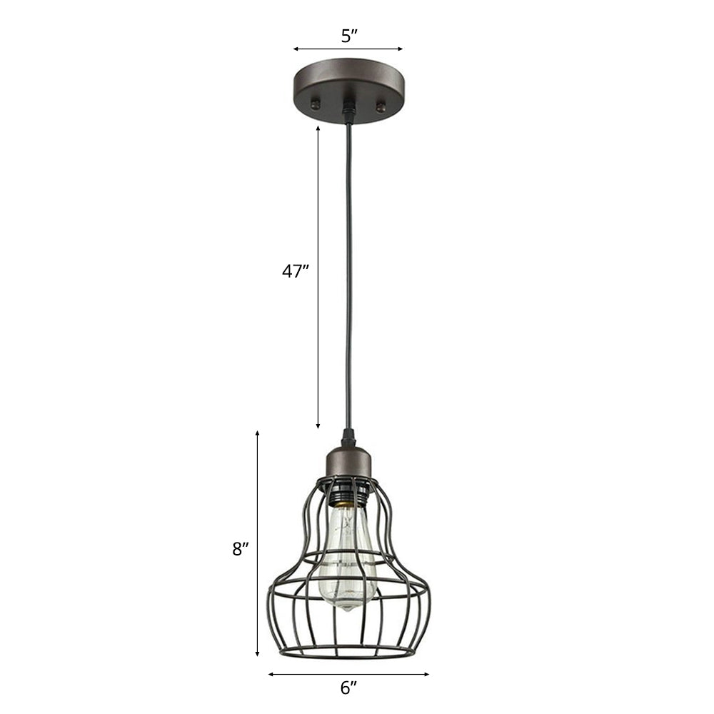 Bronze 1 Light Hanging Light Industrial Metal Wire Cage Pendant Lamp Fixture for Bedroom Clearhalo 'Art Deco Pendants' 'Cast Iron' 'Ceiling Lights' 'Ceramic' 'Crystal' 'Industrial Pendants' 'Industrial' 'Metal' 'Middle Century Pendants' 'Pendant Lights' 'Pendants' 'Tiffany' Lighting' 102889