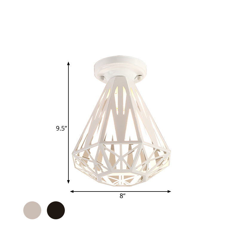 1-Light Flush Mount Ceiling Light Fixture Simple Small Diamond Cage Iron Flushmount in Black/White Clearhalo 'Ceiling Lights' 'Close To Ceiling Lights' 'Close to ceiling' 'Flush mount' Lighting' 1030356