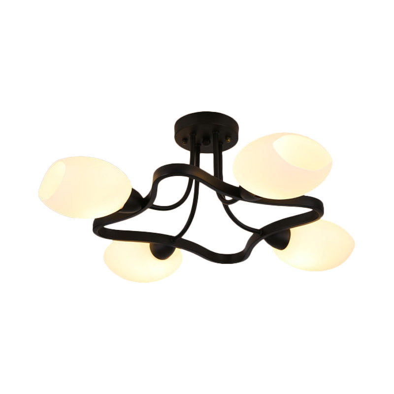 4/6 Lights Flower Semi Flush Mount Rustic Black Opal Ball Glass Ceiling Mount Chandelier Clearhalo 'Ceiling Lights' 'Close To Ceiling Lights' 'Close to ceiling' 'Glass shade' 'Glass' 'Semi-flushmount' Lighting' 1030378