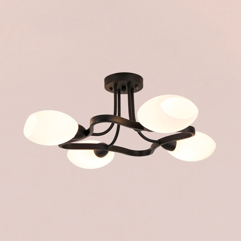 4/6 Lights Flower Semi Flush Mount Rustic Black Opal Ball Glass Ceiling Mount Chandelier Clearhalo 'Ceiling Lights' 'Close To Ceiling Lights' 'Close to ceiling' 'Glass shade' 'Glass' 'Semi-flushmount' Lighting' 1030379