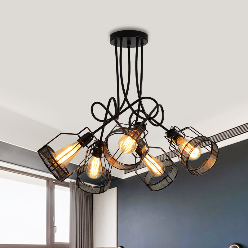 Black 5 Heads Semi Flush Mount Chandelier Industrial Iron Cluster-Bottle Frame Ceiling Light Black Clearhalo 'Ceiling Lights' 'Close To Ceiling Lights' 'Close to ceiling' 'Semi-flushmount' Lighting' 1030386