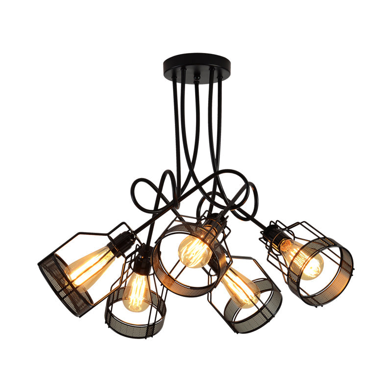 Black 5 Heads Semi Flush Mount Chandelier Industrial Iron Cluster-Bottle Frame Ceiling Light Clearhalo 'Ceiling Lights' 'Close To Ceiling Lights' 'Close to ceiling' 'Semi-flushmount' Lighting' 1030388