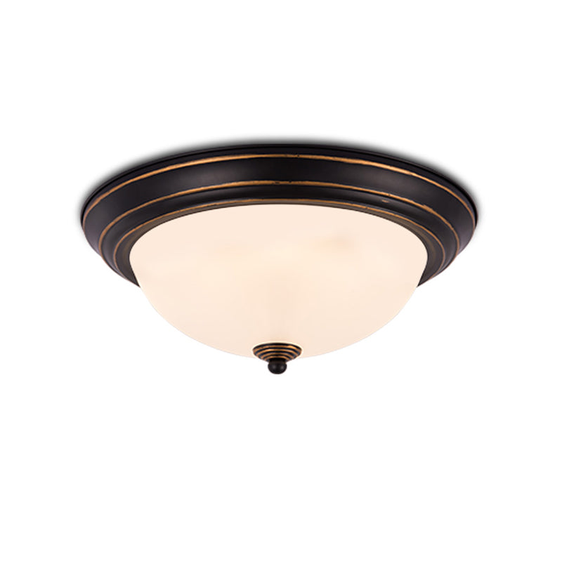 Countryside Semi-Sphere Flush Ceiling Light Milky Glass LED Flush Mount Lighting in Black for Study Room, 13