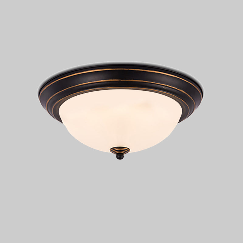 Countryside Semi-Sphere Flush Ceiling Light Milky Glass LED Flush Mount Lighting in Black for Study Room, 13