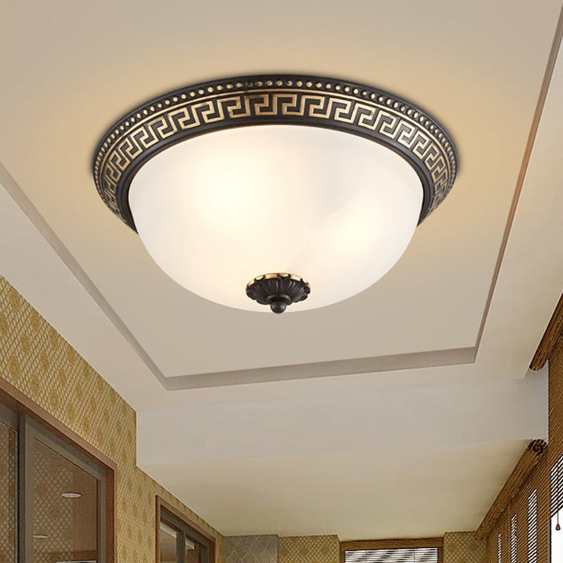 Traditional Taper Flush Mount Lamp 2/3/4-Head Opaline Glass Ceiling Fixture in Black and Gold for Corridor, 12