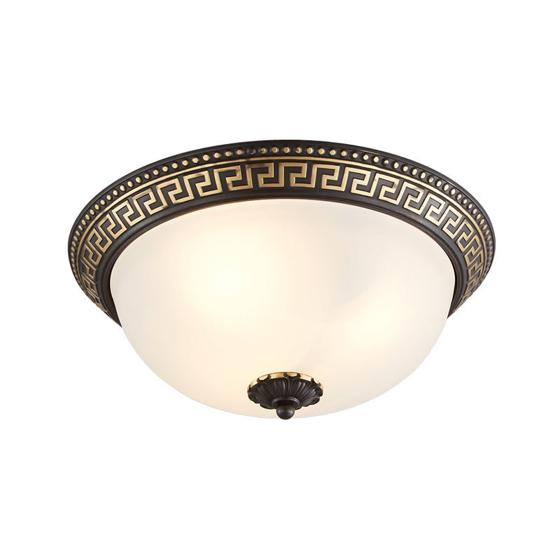 Traditional Taper Flush Mount Lamp 2/3/4-Head Opaline Glass Ceiling Fixture in Black and Gold for Corridor, 12