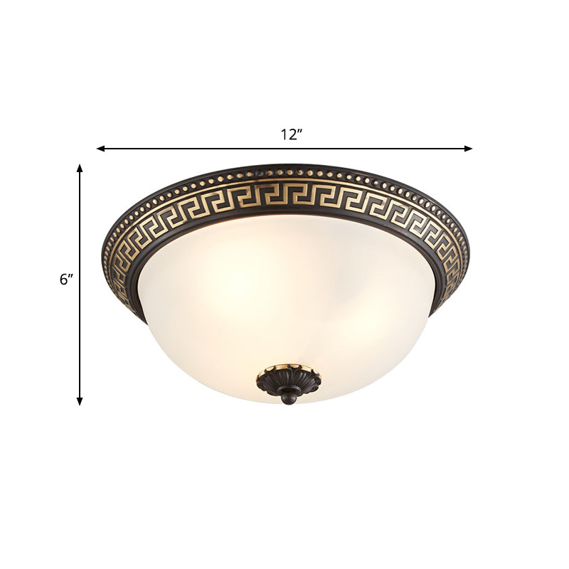 Traditional Taper Flush Mount Lamp 2/3/4-Head Opaline Glass Ceiling Fixture in Black and Gold for Corridor, 12