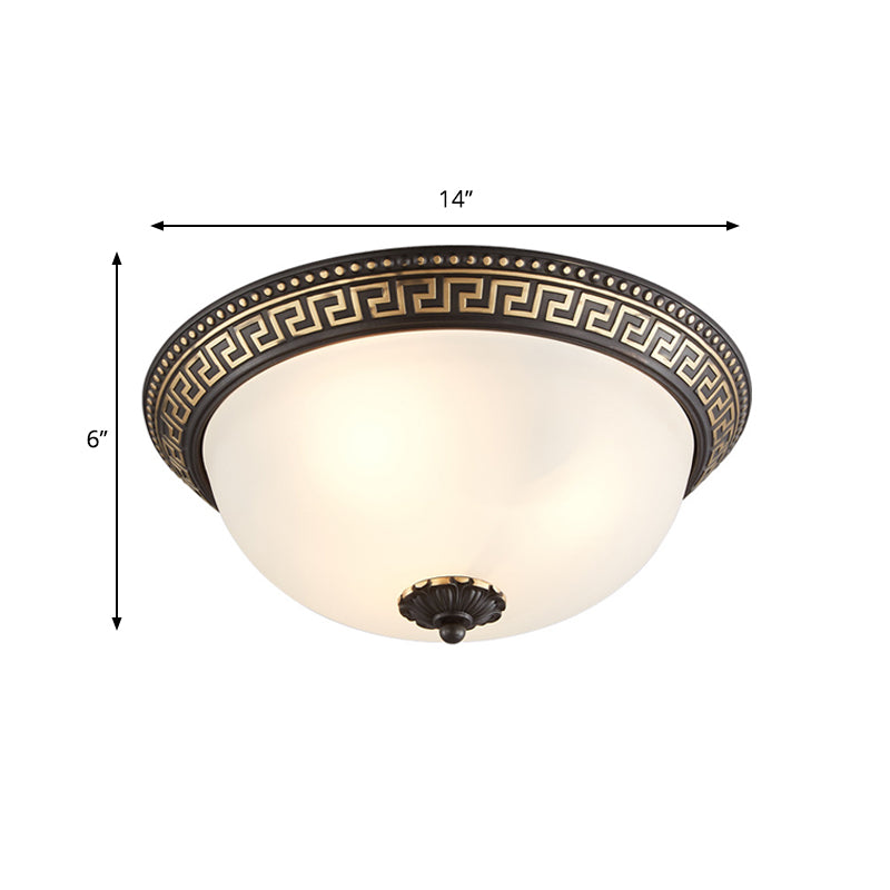 Traditional Taper Flush Mount Lamp 2/3/4-Head Opaline Glass Ceiling Fixture in Black and Gold for Corridor, 12