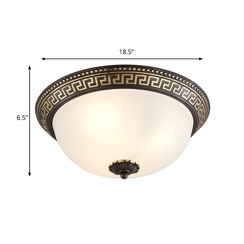 Traditional Taper Flush Mount Lamp 2/3/4-Head Opaline Glass Ceiling Fixture in Black and Gold for Corridor, 12