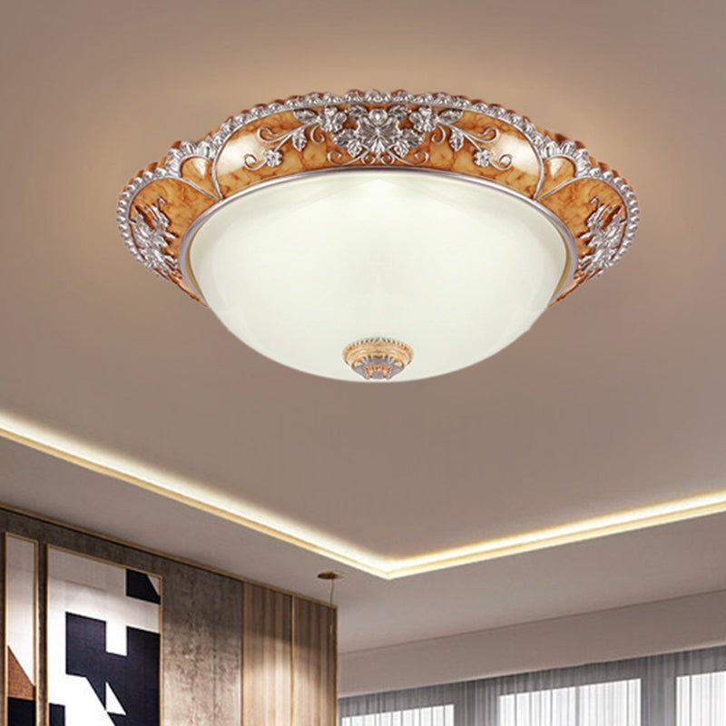 Tan 2 Heads Ceiling Fixture Minimalist Resin Bowl-Like Flush Mount Lighting for Bedroom Clearhalo 'Ceiling Lights' 'Close To Ceiling Lights' 'Close to ceiling' 'Flush mount' Lighting' 1030546