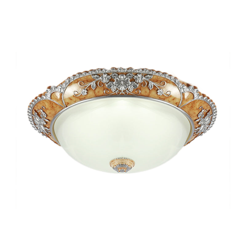 Tan 2 Heads Ceiling Fixture Minimalist Resin Bowl-Like Flush Mount Lighting for Bedroom Clearhalo 'Ceiling Lights' 'Close To Ceiling Lights' 'Close to ceiling' 'Flush mount' Lighting' 1030547