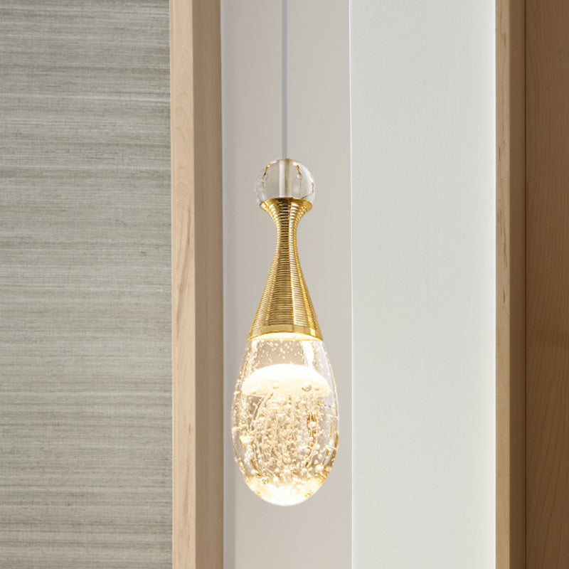 Gold Finish Teardrop Pendant Light Fixture Simple Clear Crystal LED Hanging Ceiling Lamp Clearhalo 'Ceiling Lights' 'Modern Pendants' 'Modern' 'Pendant Lights' 'Pendants' Lighting' 1031108