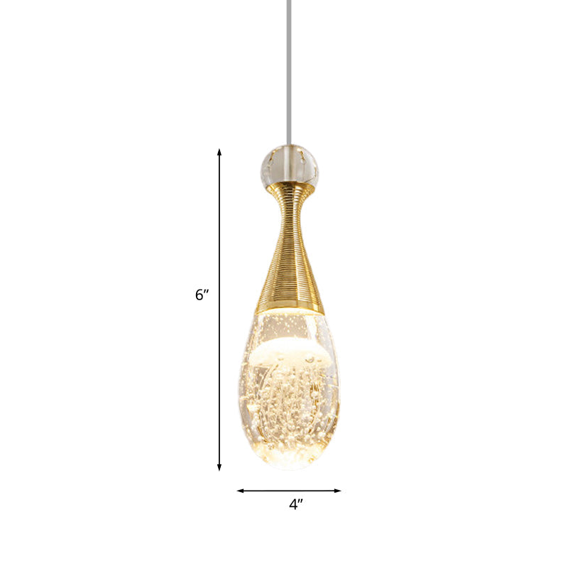 Gold Finish Teardrop Pendant Light Fixture Simple Clear Crystal LED Hanging Ceiling Lamp Clearhalo 'Ceiling Lights' 'Modern Pendants' 'Modern' 'Pendant Lights' 'Pendants' Lighting' 1031110