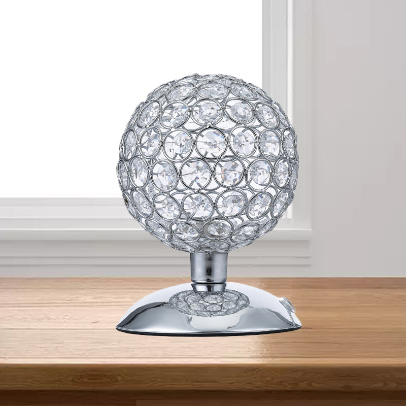 Sphere Night Table Light Modern Crystal-Encrusted Shade 1 Bulb Chrome Small Desk Lamp Chrome Clearhalo 'Lamps' 'Table Lamps' Lighting' 1031135