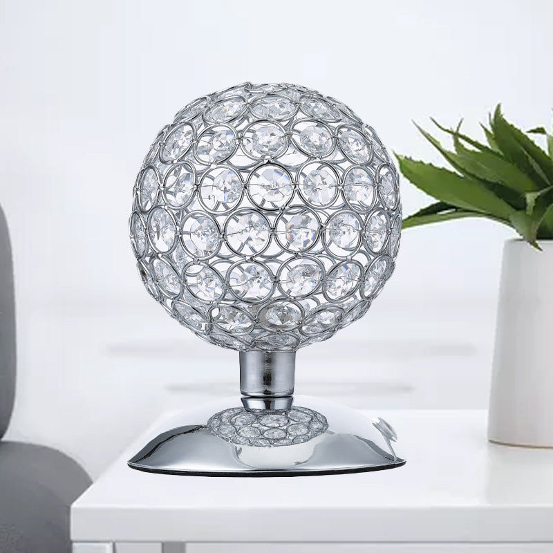 Sphere Night Table Light Modern Crystal-Encrusted Shade 1 Bulb Chrome Small Desk Lamp Clearhalo 'Lamps' 'Table Lamps' Lighting' 1031136