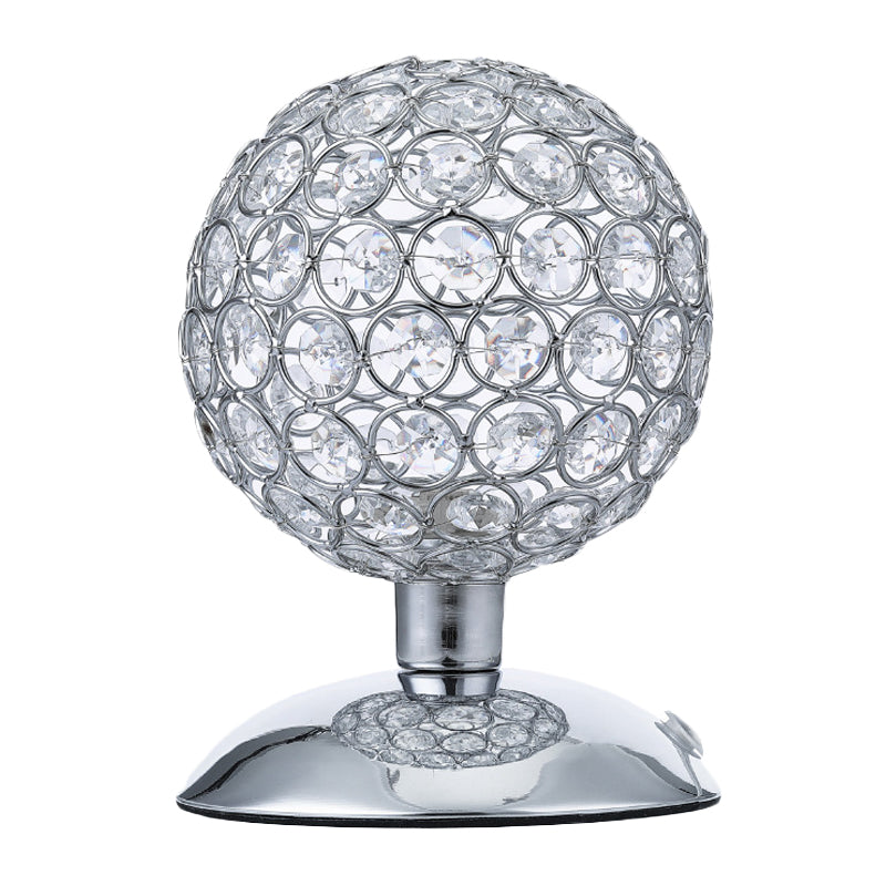 Sphere Night Table Light Modern Crystal-Encrusted Shade 1 Bulb Chrome Small Desk Lamp Clearhalo 'Lamps' 'Table Lamps' Lighting' 1031137