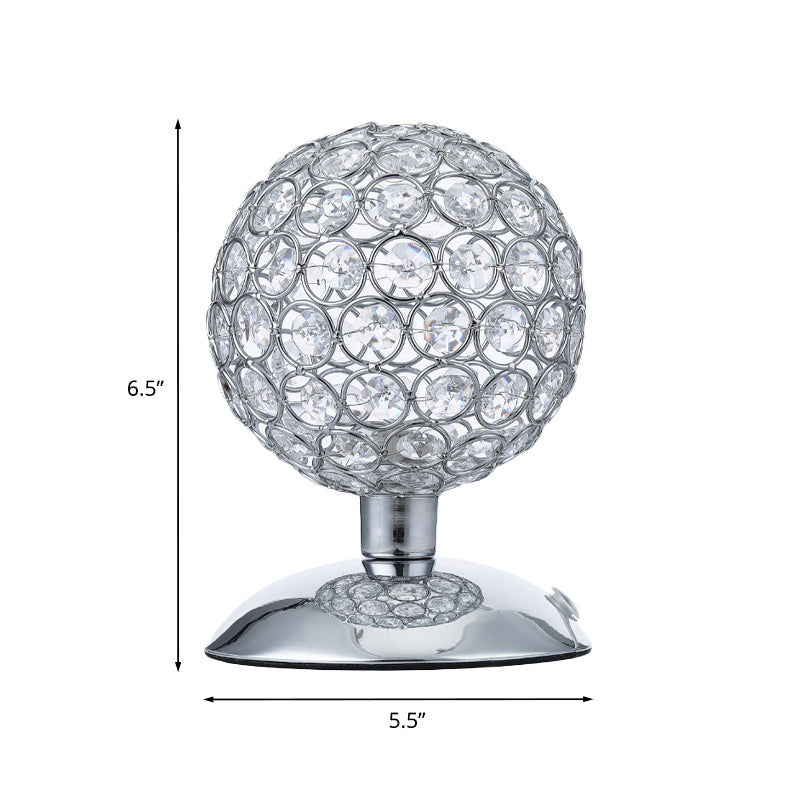 Sphere Night Table Light Modern Crystal-Encrusted Shade 1 Bulb Chrome Small Desk Lamp Clearhalo 'Lamps' 'Table Lamps' Lighting' 1031138