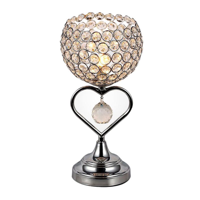 Chrome Domed Night Lamp Modernist 1-Light Crystal Encrusted Table Light with Loving Heart Detail Clearhalo 'Lamps' 'Table Lamps' Lighting' 1031144