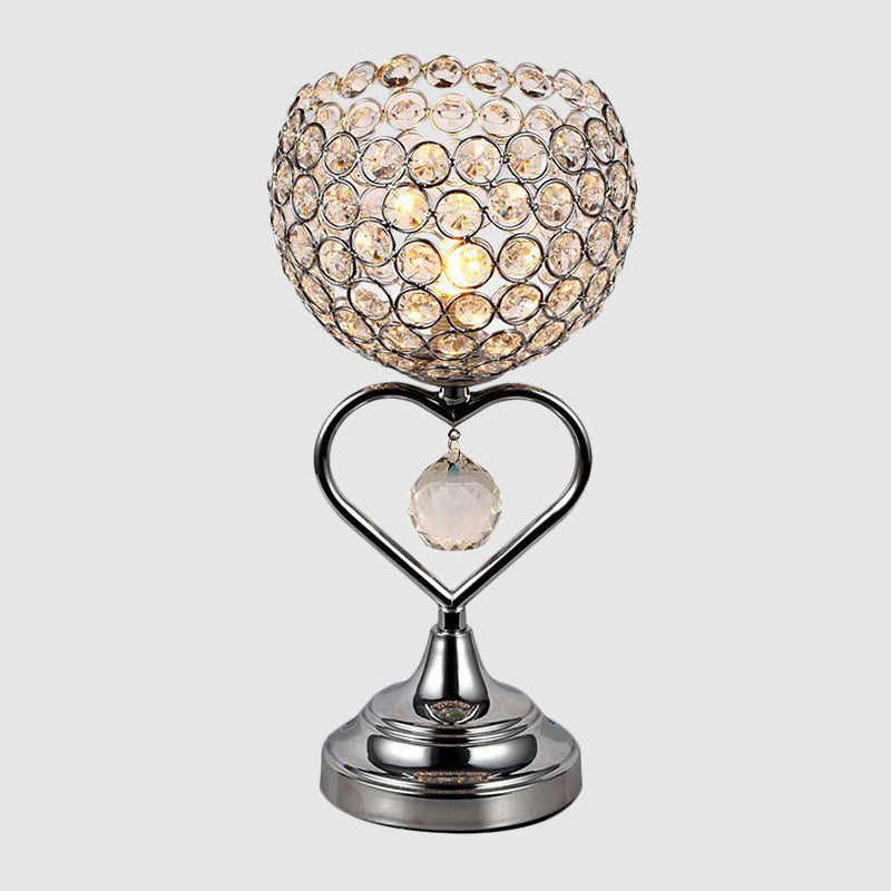Chrome Domed Night Lamp Modernist 1-Light Crystal Encrusted Table Light with Loving Heart Detail Clearhalo 'Lamps' 'Table Lamps' Lighting' 1031145