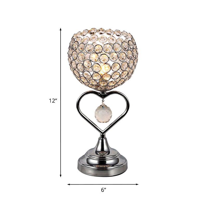 Chrome Domed Night Lamp Modernist 1-Light Crystal Encrusted Table Light with Loving Heart Detail Clearhalo 'Lamps' 'Table Lamps' Lighting' 1031146