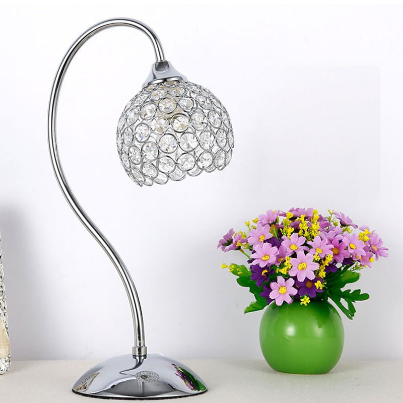 Dome Crystal Encrusted Table Light Modernist 1 Light Chrome Small Desk Lamp with Gooseneck Arm Chrome Clearhalo 'Lamps' 'Table Lamps' Lighting' 1031151