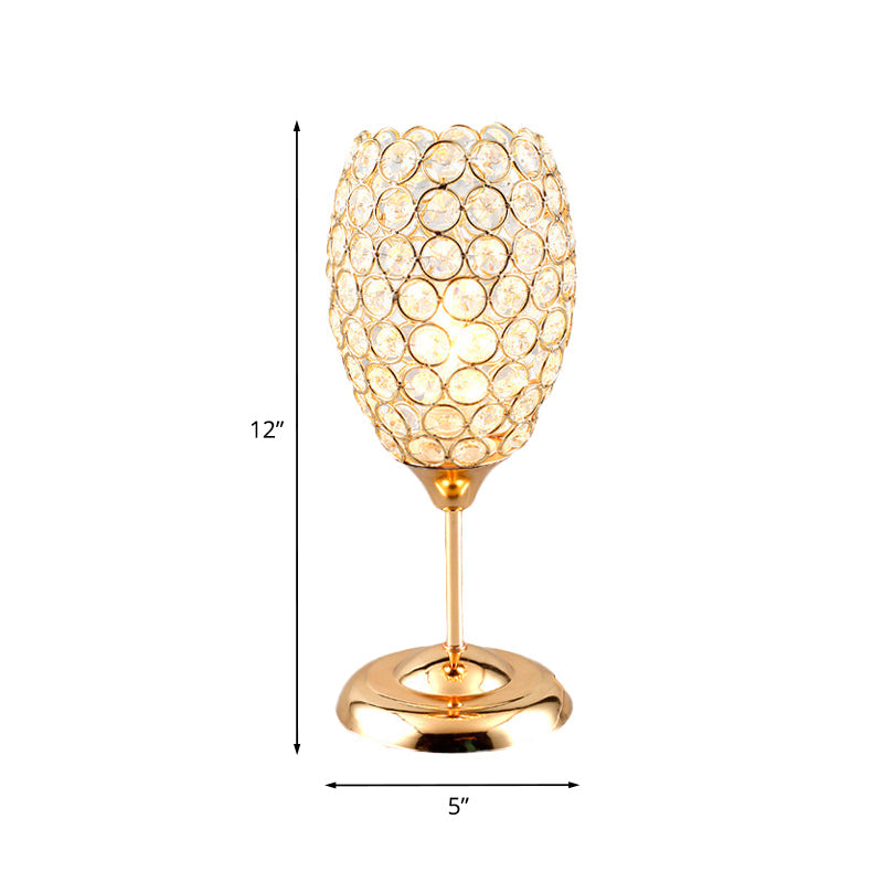 Modernist Cup Shaped Night Table Light Crystal Encrusted 1 Light Bedside Desk Lamp in Gold Clearhalo 'Lamps' 'Table Lamps' Lighting' 1031166