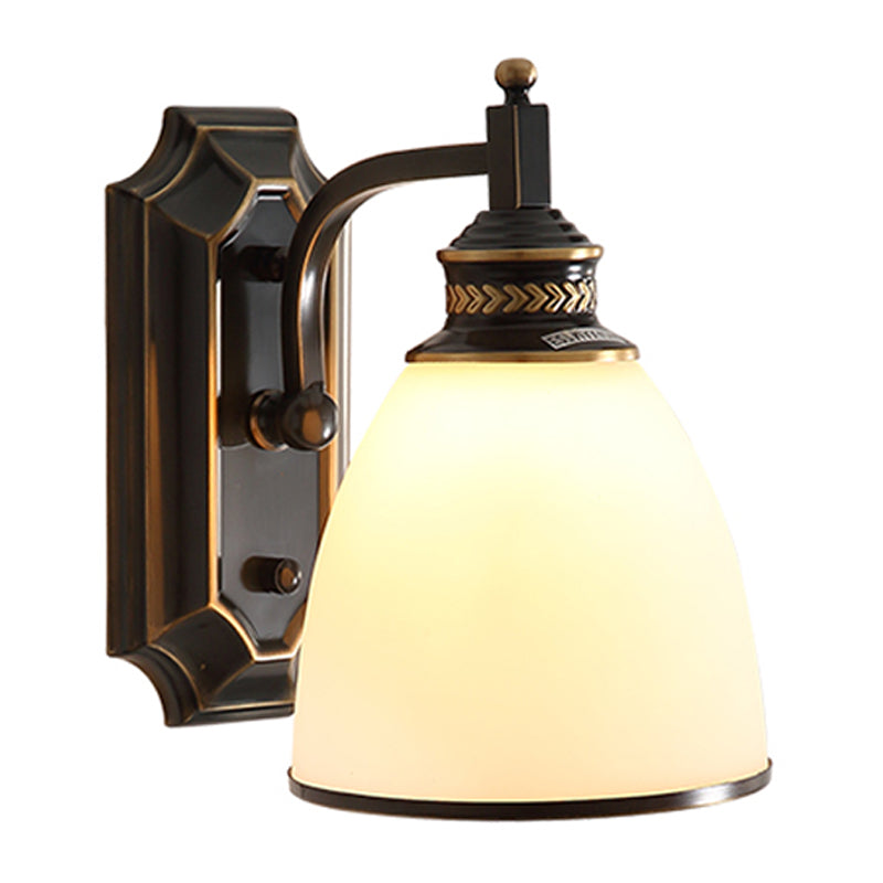 Bell-Shaped Opal Glass Sconce Lamp Traditional 1-Bulb Living Room Wall Lighting Idea in Black and Gold Clearhalo 'Wall Lamps & Sconces' 'Wall Lights' Lighting' 1031547