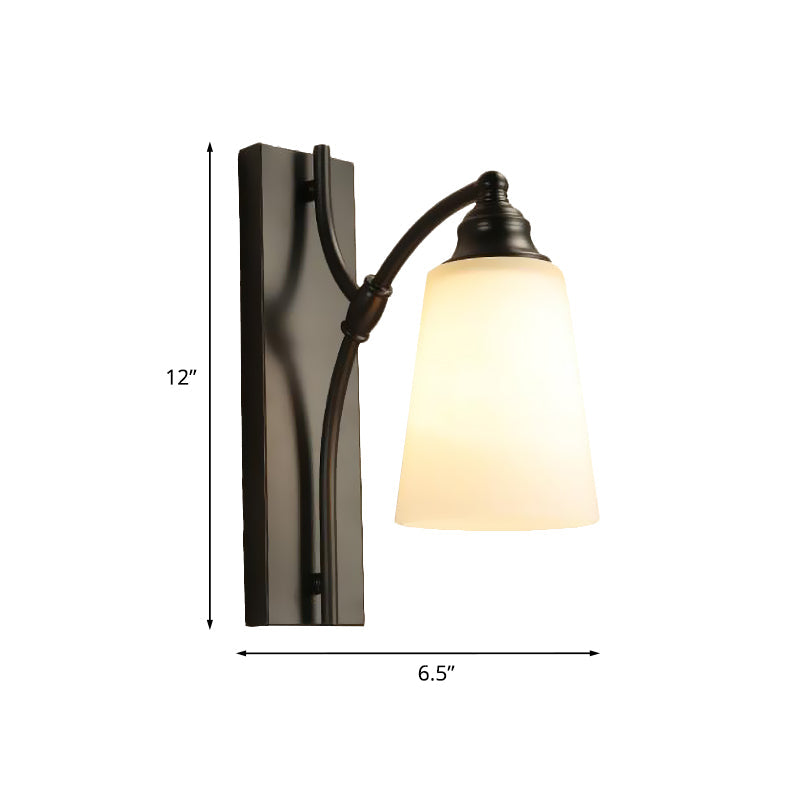 Classic Conical Wall Mount Light Single Head Frosted Glass Sconce Lighting Fixture in Black Clearhalo 'Wall Lamps & Sconces' 'Wall Lights' Lighting' 1031552