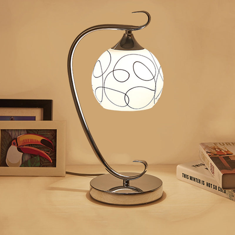 Orb Shape Study Room Reading Lamp Classic White Glass 1 Bulb Chrome Nightstand Light Chrome Clearhalo 'Lamps' 'Table Lamps' Lighting' 1031648