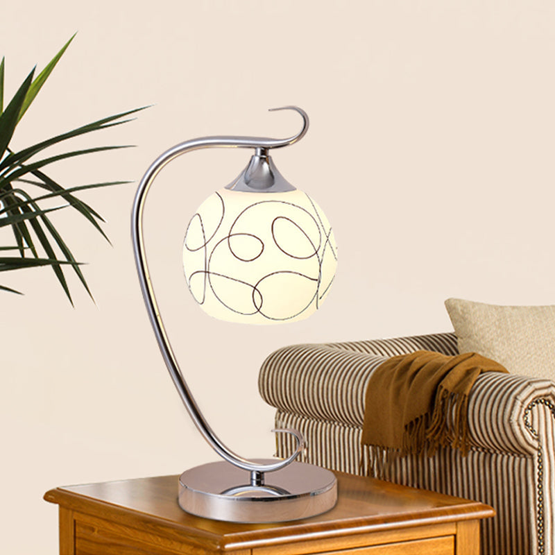 Orb Shape Study Room Reading Lamp Classic White Glass 1 Bulb Chrome Nightstand Light Clearhalo 'Lamps' 'Table Lamps' Lighting' 1031649