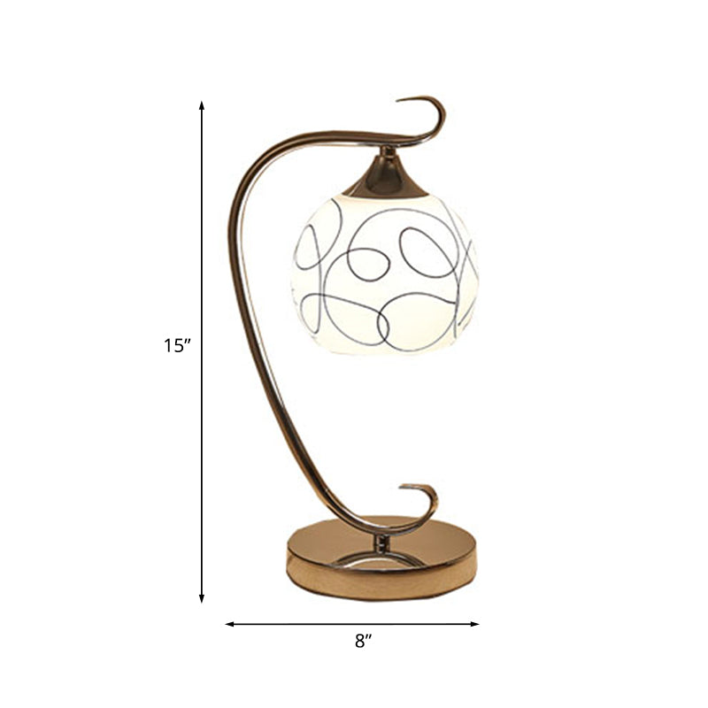 Orb Shape Study Room Reading Lamp Classic White Glass 1 Bulb Chrome Nightstand Light Clearhalo 'Lamps' 'Table Lamps' Lighting' 1031651