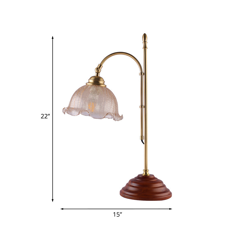 Crackled Glass Bell Floral Desk Lamp Minimalism 1 Light Bedroom Reading Book Lighting in Gold Clearhalo 'Lamps' 'Table Lamps' Lighting' 1031659