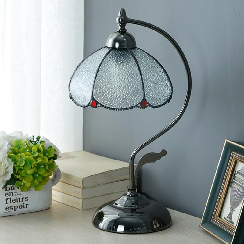 Vintage Dome-Like Nightstand Light 1-Bulb Clear Water Glass Scalloped Table Lamp in Black Black Clearhalo 'Lamps' 'Table Lamps' Lighting' 1031660