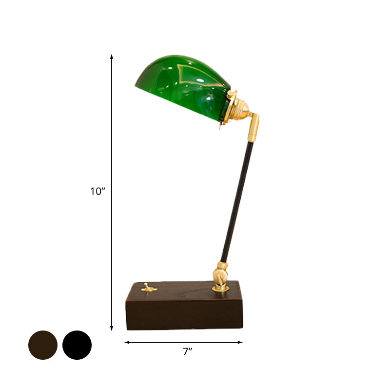 Semi-Sphere Green Glass Reading Lighting Retro 1-Light Study Room Nightstand Lamp in Black Clearhalo 'Lamps' 'Table Lamps' Lighting' 1031671