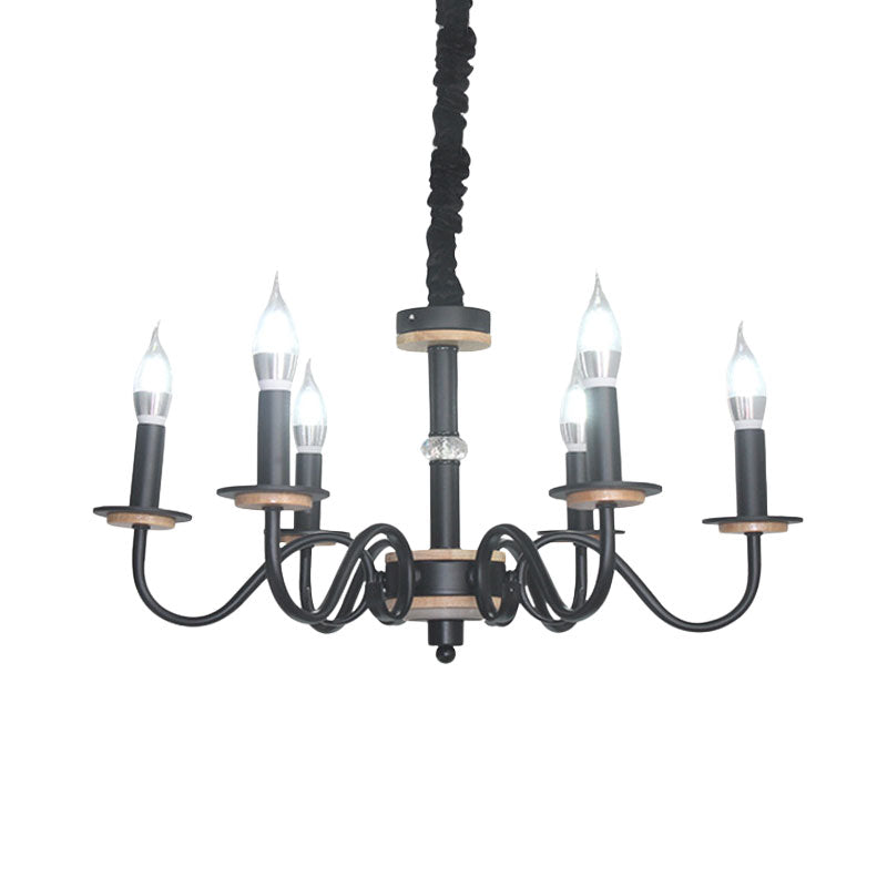 Vintage Candle Shape Pendant Chandelier 6 Heads Metallic Swooping Arm Suspension Lighting in Black for Living Room Clearhalo 'Ceiling Lights' 'Chandeliers' Lighting' options 1031808