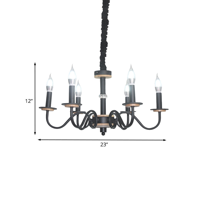 Vintage Candle Shape Pendant Chandelier 6 Heads Metallic Swooping Arm Suspension Lighting in Black for Living Room Clearhalo 'Ceiling Lights' 'Chandeliers' Lighting' options 1031809