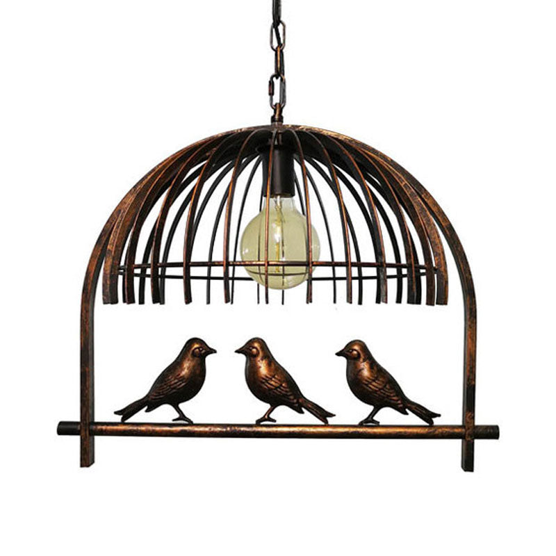 Single Head Ceiling Light Countryside Cage Style Metallic Hanging Lamp Kit with Bird Decoration in Bronze Clearhalo 'Ceiling Lights' 'Pendant Lights' 'Pendants' Lighting' 1031841