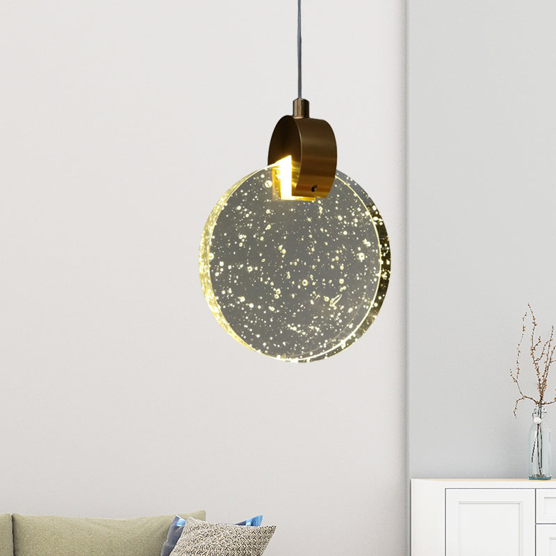 Clear Crystal Glass Gold Ceiling Light Round Panel LED Minimalist Suspended Lighting Fixture Gold Clearhalo 'Ceiling Lights' 'Modern Pendants' 'Modern' 'Pendant Lights' 'Pendants' Lighting' 1031900